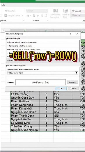 Tự động tô màu hàng trong excel