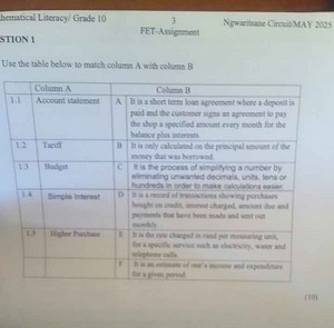 Question 1Use the table below to match Column A with Column B... | Filo