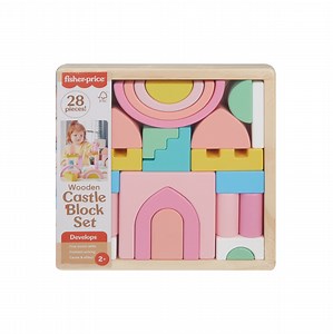 Fisher-Price Wooden Pink Castle Building Block Set, Stacking Pretend Play for Toddlers 2 , 28 Pieces