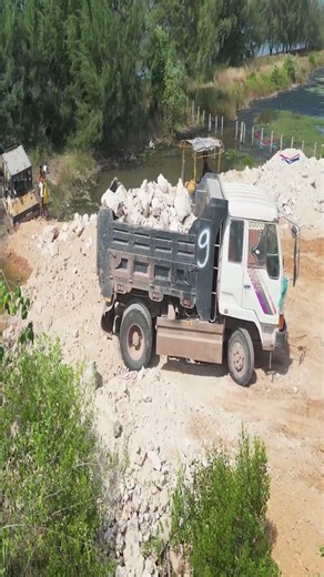 EP.193 Wow!! Incredible Bulldozer Komatsu D31P Pushing Stone & 5T Trucks Unloading #pnmachines