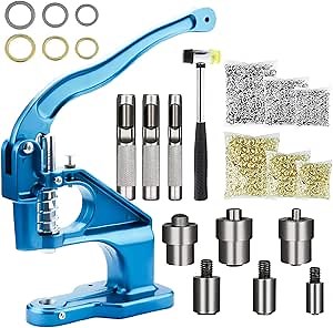LYNDA Heavy Duty Eyelet Grommet Machine Tool Kit with 3 Setting Dies & 3 Punching Dies, 3000 Silver & Golden Grommets, 6/10/12mm - Hand Press Punch for Easy Eyelet Hole Punching