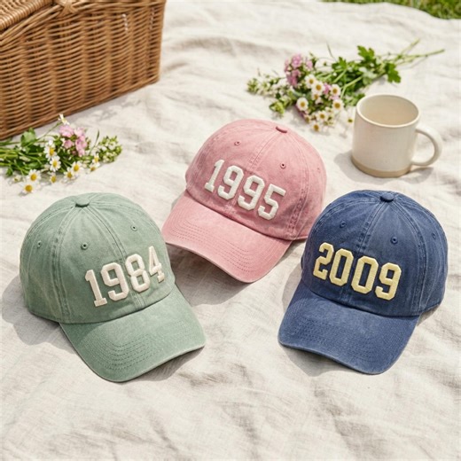 Custom Birth Year Cap, Embroidered Baseball Cap, Customized Birthday Gift, Personalized Gifts, Happy Birthday Six Panel Hat, Anniversary