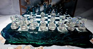 Green Gemstone Resin Chess Set | Handmade Crystal Chess Pieces - Etsy