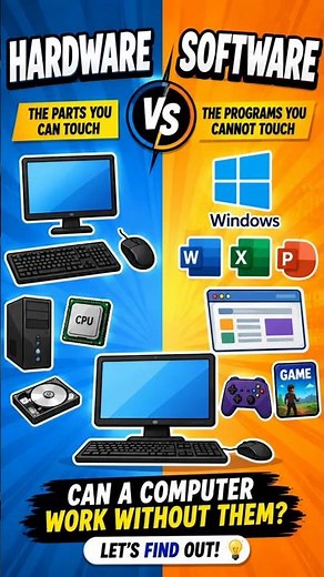 Hardware vs Software 💻 | What Makes a Computer Work #tech#software #hardware
