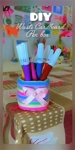 Waste Cardboard Pen Box / colour box📦#craftergirl #penbox #cutebowpenbox #shorts #viralcraft #viral