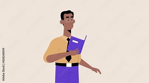 2D Character Holding And Reading Book Animation HD On Alpha Stock Video