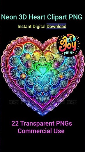Neon 3D Heart Clipart PNG | 22 Glowing Love Hearts