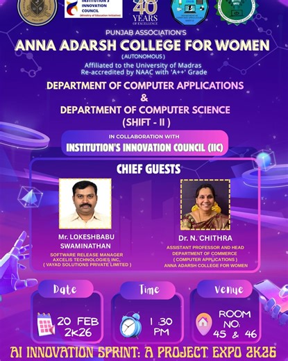 Anna Adarsh College for Women | The Departments of Computer Applications- Shift II along with IIC of Anna Adarsh College for Women (Autonomous), organized “AI Innovation... | Instagram