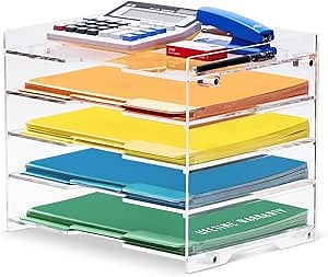 File Paper Organizer Letter Tray For Desk Office Supplies Folder Accessories Storage, Clear Acrylic, For Home School Desktop Organization
