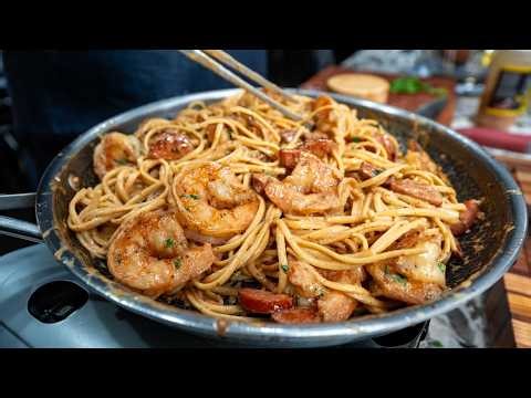 Creamy Shrimp and Sausage Linguine | Cookin' with Nephew