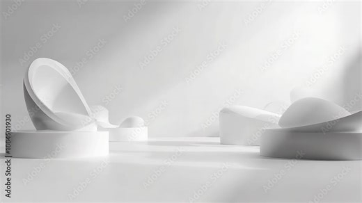 Moving camera panning right, shell and dome on studio stands revealing curves, showing minimal form