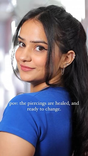 Isha Lohia on Instagram: "In love with the new stack 🫶🏻 . . [piercings, piercing jewellery, jewellery, ear inspo, ear styling, trendy jewellery, layered earrings, helix, hanging] . #piercinginspo #jeweleryinspo #layeredearrings #silverfied #fyp"