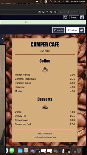 ☕️I learned how to build a online Cafe Menu. #freecodecamp