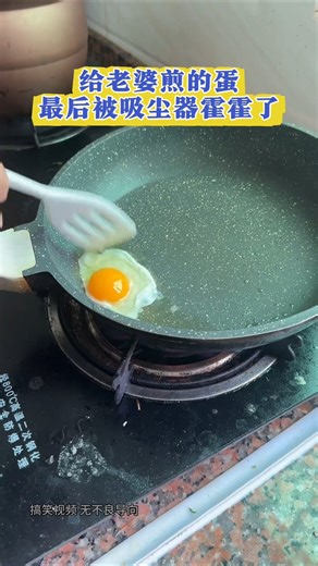给老婆煎的蛋，最后被吸尘器霍霍了！ #美食 #搞笑