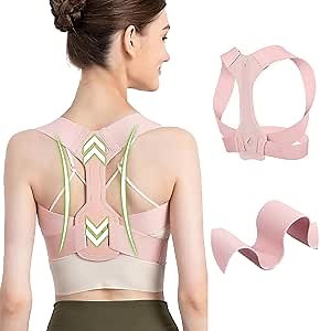 Updated Posture Corrector for Women, Adjustable Upper Back Brace for Clavicle Support and Providing Pain Relief from Neck, Shoulder - Comfortable Upright Back Straightener (Pink) (M 31-36 Inch)