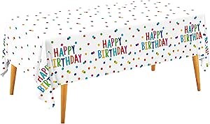 Happy Birthday Decorations: Birthday Party Supplies Set - Birthday Dots Design with Happy Birthday Tablecloth. Includes 3 Pack of 54X108inch Waterproof Plastic Table Covers for Boys/Girls Party