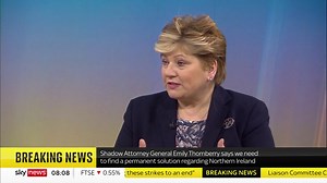 12K views · 107 reactions | "There shouldn't be a border between Northern Ireland and the rest of the UK" Shadow Attorney General Emily Thornberry says "clearly there will be a broder" and that "there needs to be give and take on both sides" https://trib.al/ecixuwi  Sky 501 and YouTube | Sky News | Facebook