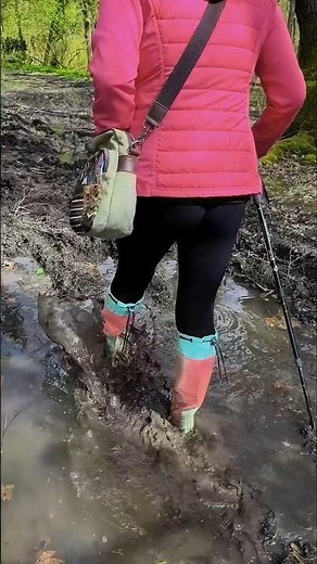 A wet and muddy trail in my comfy rubber boots
