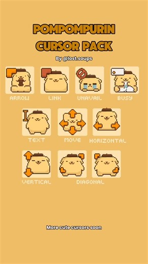 Lost Soup on Instagram: "Pompompurin mouse cursor pack 💛 Cute custom cursors for everyday desktop use. Available on Ko-fi Link in bio ——————————————————— #pompompurin #customcursor #cute #desktopsetup #sanrio"