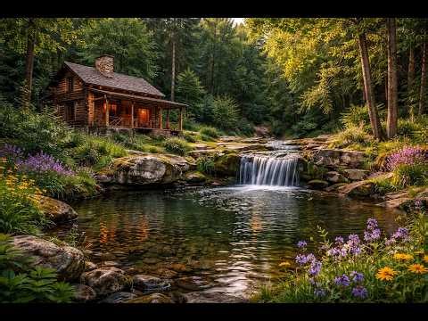 Peaceful Forest Cabin Waterfall 🌿 Christian Hymns & Stream Sounds for Prayer & Relaxation (3 Hours)