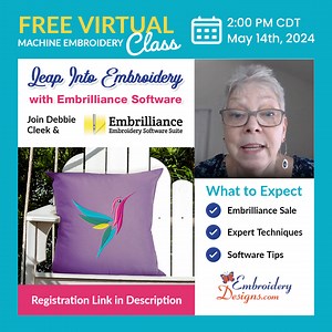 Embrilliance Event You Cannot Miss- https://bit.ly/4drIJtu Attend a session with Debbie Cleek from Briton Leap and explore their fantastic range of Embrilliance products. Date & Time: May 14, 2024 2:00:00 PM US Central Time #QuiltingSkills #EmbroideryMasterclass #custom #quilitng #customquilting #embroidery #virtualevent #embroidery #emboriderycommunity #quiltingevent #VirtualEmbroidery #EmbroideryEvent #EmbroideryDesigns | EmbroideryDesigns.com | Facebook