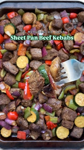 Sheet Pan Beef Kebabs Recipe: https://fitslowcookerqueen.com/sheet-pan-deconstructed-beef-kebabs/ | Shannon Epstein - Fit Slow Cooker Queen