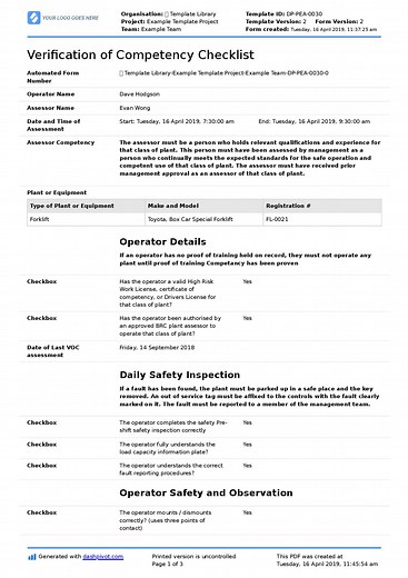 Verification of Competency Template: VOC form/checklist