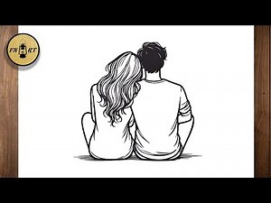 How to draw two Romantic couple Sitting together Love Scene