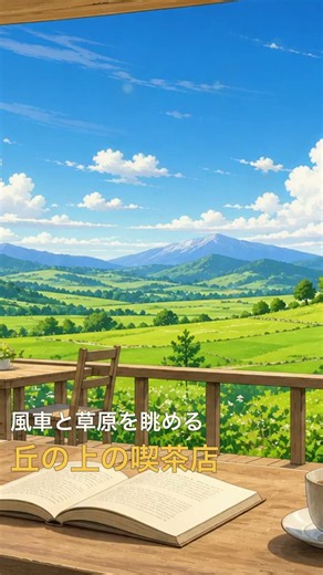 【丘の上の風車喫茶】風車と草原を眺める、静かなひととき｜カフェBGM #Shorts