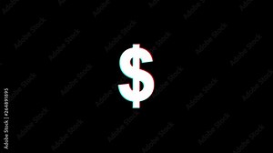 $ dollar Glitch Text Abstract Vintage Twitched 4K Loop Motion Animation . Black Old Retro Digital TV Glitch Effect Including Twitch, Noise, VHS, Distortion.