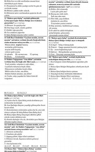 6-cı sinif Ədəbiyyat Ksq 6 A variantı