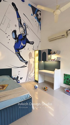 🌈 A Dream Kids Room They’ll Never Want to Leave! Where imagination meets comfort 🎨✨ This customised kids wallpaper with a cozy window side seating corner creates the perfect space for play, study & story time. 🧸 Fun functional design 📚 Natural light reading nook 🌈 Child-friendly colours & textures 🏡 Designed for modern families Because childhood deserves a room as magical as their dreams. 📍 Crafted by InArch Design Studio — Bengaluru Designing happy spaces for growing minds.. Call Today F