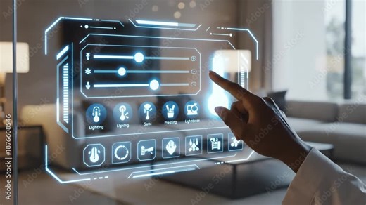 Hand Interacting with Holographic Smart Home Control Interface - AI Generated