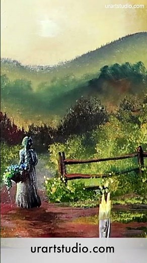Girl with Basket | Quick Acrylic Landscape Painting Technique | Oval Brush Art
