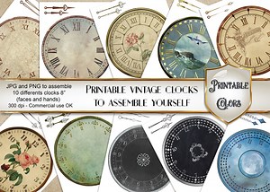 Printable Vintage Clocks, Digital Faces and Hands for Scrapbook, Decoupage or Home Decor - Etsy
