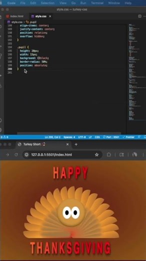 Happy Thanksgiving Turkey Animation 🦃✨ (Pure CSS) #thanksgiving #css #frontend