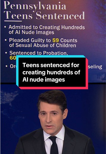 Two teen boys who used AI to create and share fake sexual images of their classmates have been sentenced to six months probation, 60 hours community service and must pay their victims $12,000. They did not apologize. #ai #crime #crimetok