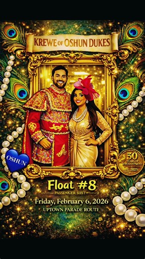 Catch us if you can! It’s Carnival Time! Proud to ride with the Krewe of Oshun, with my love Duke Marlin, King Terrance Osborne, and Queen Stephanie. #kreweofoshun #mardigras #mardigras2026 #neworleans #growinggusman