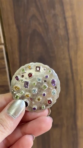 Artisan Multi-gemstone Mosaic Pendant | Silver Cluster Gemstone Disc Necklace Charm | Organic Contemporary Jewellery - Etsy
