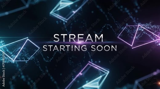 Stream starting soon digital art with geometric shapes, stream starting soon in shades of blue and purple. Modern stream starting soon animation is perfect for gaming and tech channels.