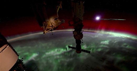 Nasa timelapse captures moon setting into red and green auroras
