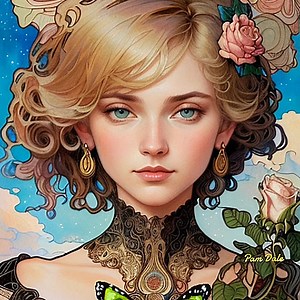 Beautiful blonde in the outdoors with roses and butterflies. | Pam's Gifs and Videos