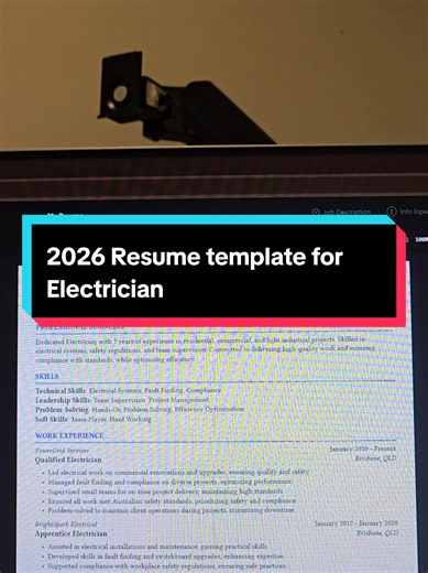 Day 36: resume template for Electrician in 2026 #electrician #career #jobsearch