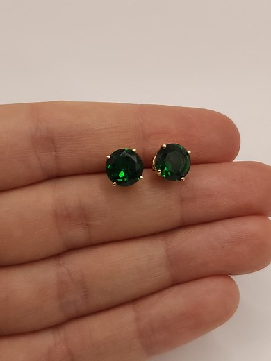 14kt Gold Emerald Earrings, Emerald Studs, Emerald Stud Earrings, Solid 14K Gold, May Birthstone Earrings - Etsy