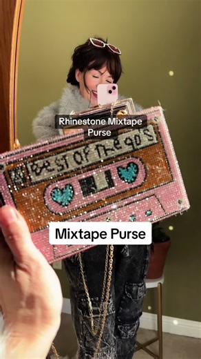 Rhinestone mixtape cassette purse with two different chain straps included. #purses #purse #handbags #cassettetape #mixtape