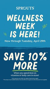 272 reactions · 25 shares | Get 20% off vitamins & body care with your Sprouts account—plus 10% more when you spend $100*! | Sprouts Farmers Market | Facebook