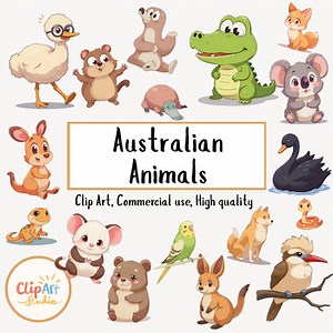 Australian Animals Clip Art - Set of 40. Kangaroo, Emu, Crocodile