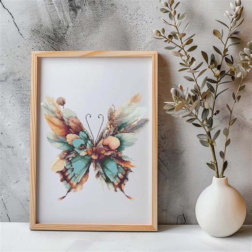 Butterfly Cross Stitch Pattern Instant PDF Download- Dried Boho Butterfly Watercolor Cross Stitch Hand Embroidery Feather Insect Pattern - Etsy
