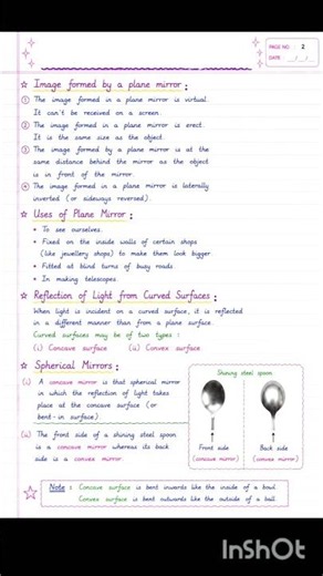 LIGHT–REFLECTION& REFRACTION || Part 2✨Neat Handwritten Notes for Class 10 Science #handwrittennotes