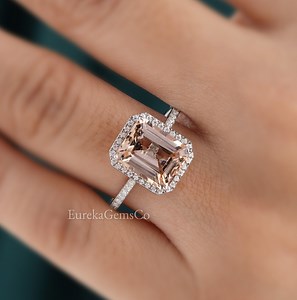 Morganite Engagement Ring Rose Gold Diamond Wedding Band 10x8mm Emerald Cut Pink Morganite Ring Bridal Promise Ring 14K Gemstone Anniversary - Etsy